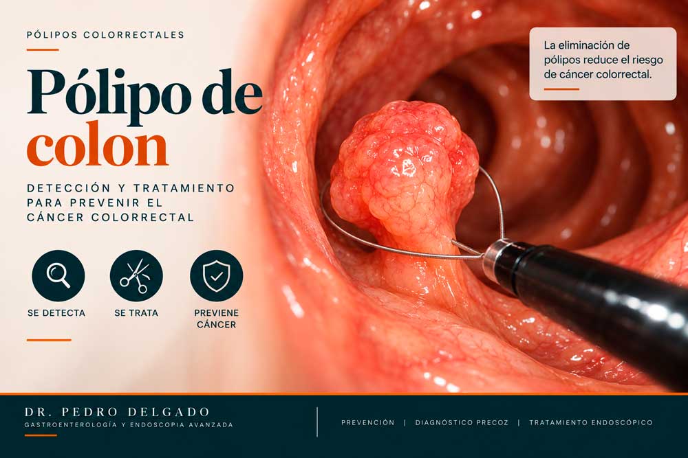 Imagen endoscópica de una polipectomía durante una colonoscopia